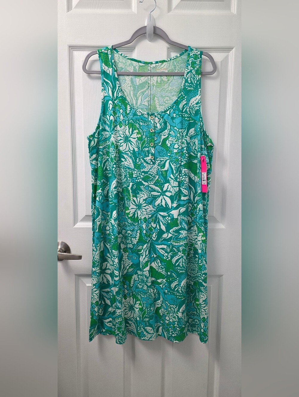 Lilly Pulitzer Lela Tank Dress XL Botanical Green Safari Sangria Henley Knit
